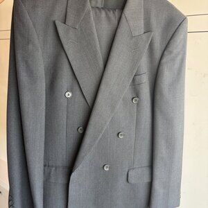 Marks & Spencer Double Breasted Gray Suit 42R + 2 Pants Wool Blend